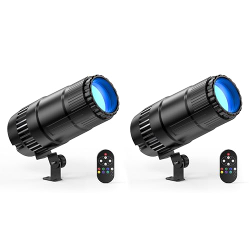 20W RGBWYP+Cyan LED Pinspot Lights with Remote ,  2 Pack