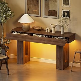 PAKASEPT 63-Inch Console Table with LED Lights & Drawers