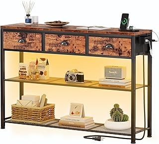 Furologee Console Table with Charging Station & LED Light