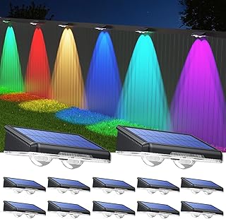 TECKNET Solar Fence Lights, 12 Pack, 6 Colors