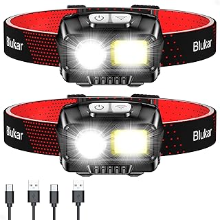 Blukar LED Headlamp Rechargeable, 2000L, 8 Modes, Waterproof, 2-Pack