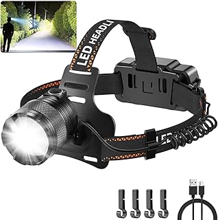 Super Bright Aluminum Headlamp, Rechargeable, Waterproof