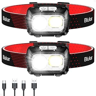 Blukar LED Headlamp Rechargeable, 2000L, 8 Modes, Waterproof, 2-Pack
