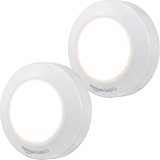Amazon Basics LED Puck Lights - Battery Operated, 50 Lumens, 2 Pack