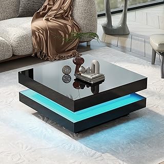 Modern 2-Tier Square Coffee Table with LED Lights