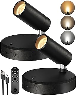 Wireless EZVALO Indoor Spotlights with Remote, Rechargeable Art Lights (Black, 2 Pack)