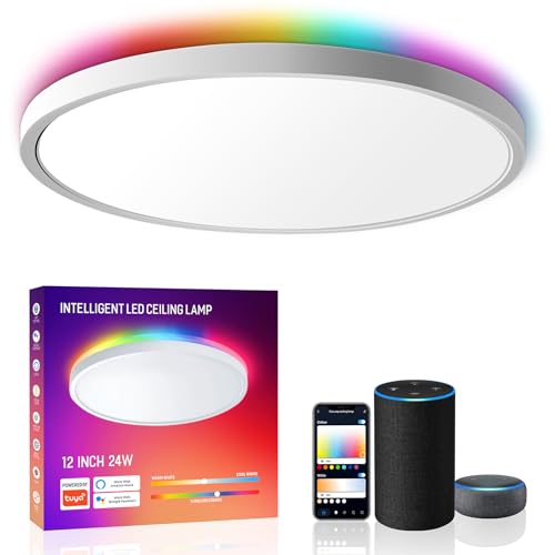 MELEGAN Smart LED 12-Inch Dimmable Ceiling Light with RGB and Voice Control