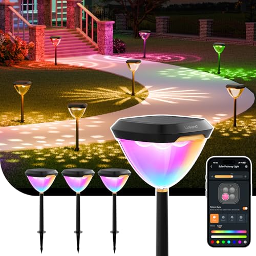 Linkind Smart Solar Pathway Lights with App Control and USB Charging, 4-Pack