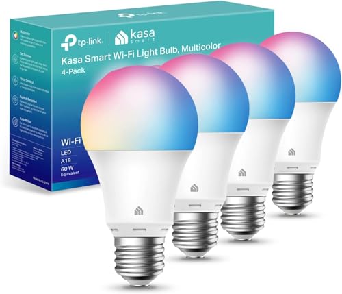 Kasa Smart Multicolor Dimmable WiFi Light Bulbs - 9W, 800 Lumens, Alexa & Google Home Compatible (4 Pack)