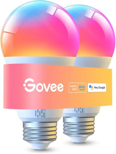 Govee Smart LED Color Changing Bulbs, 1000 Lumens, Wi-Fi & Bluetooth Enabled, Alexa & Google Assistant Compatible, Dimmable RGBWW A19, 2 Pack