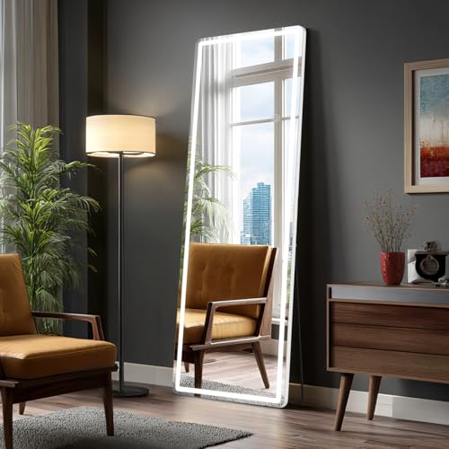 21.5" x 64.1" LED Full Length Floor Mirror with Adjustable Color and Brightness