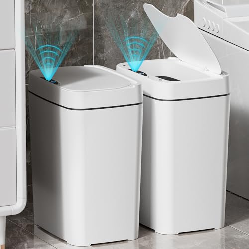 2.7 Gallon Slim Automatic Touchless Bathroom Trash Can with Lid - Waterproof Plastic, Motion Sensor