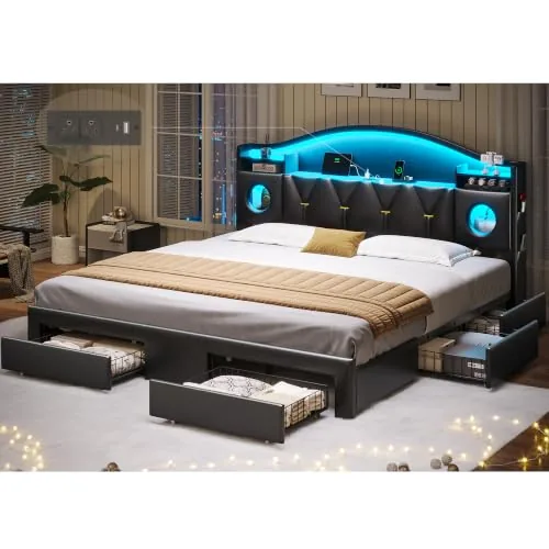 Tagafi King Bed Frame with Storage Drawers and LED
