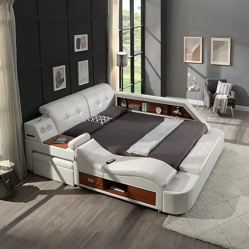 WAQINBR King Bed Frame with Massage, Speakers & Storage