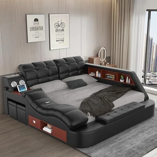 WAQINBR Queen Smart Bed with Massage Chair and Storage