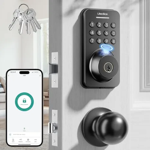 Ulecoce Fingerprint Deadbolt with App Control, Matte Black