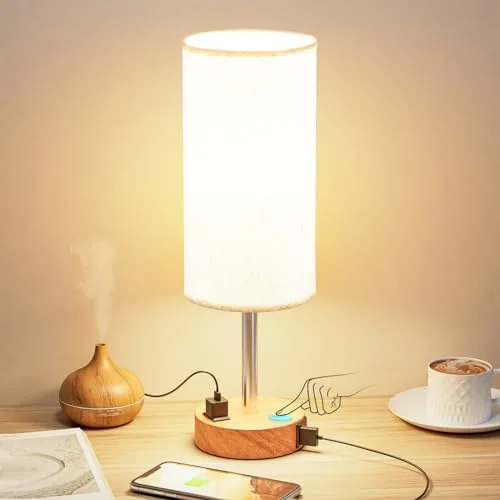 Fenmzee Bedside Lamp with Touch Dimmer and USB-C Hub