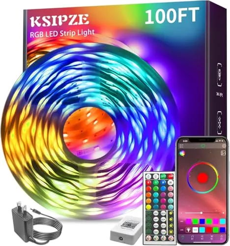 KSIPZE 100ft RGB LED Strip Lights with App and Mic Sync
