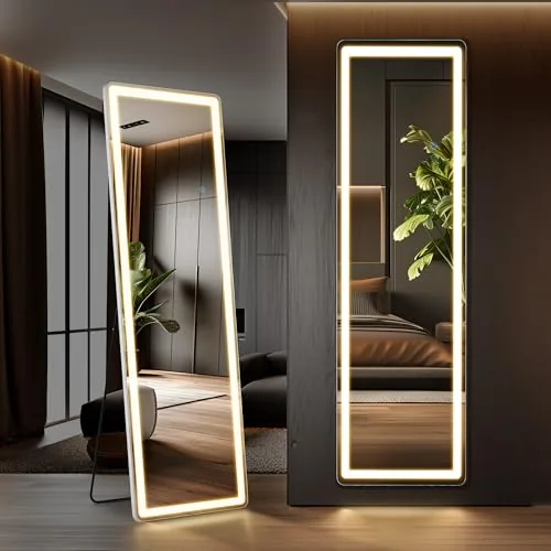 DUMOS 16x60 LED Floor Mirror with 3-Color Lighting