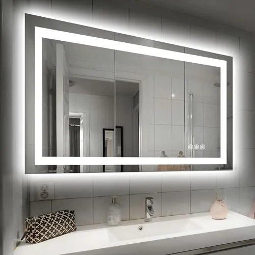 Hivone 40x32 LED Bathroom Mirror Dual-Light Anti-Fog