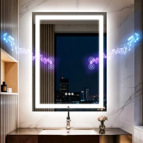 Olyvren 24"x32" LED Bathroom Mirror with Lights,Bluetooth Du