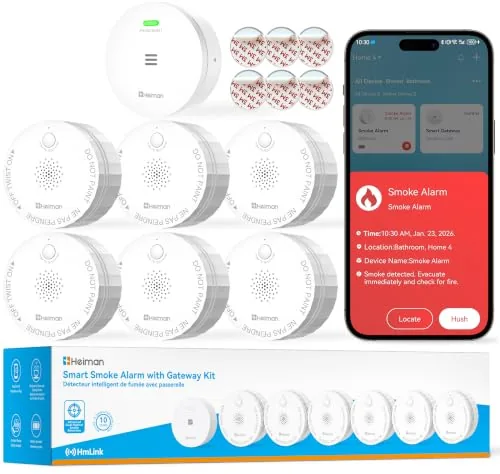 HEIMAN S1-R Wireless Interconnected Smoke Detector 6-Pack + Gateway